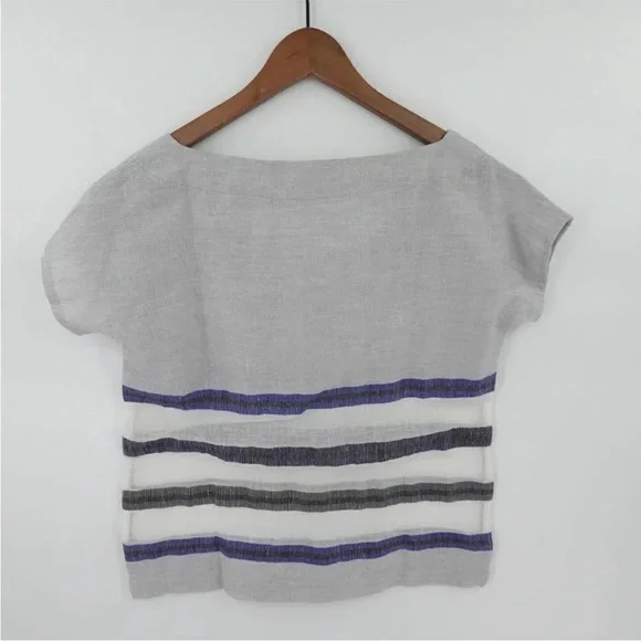 Lemlem Gray and Blue Striped Short Sleeve Top - Picture 4 of 6